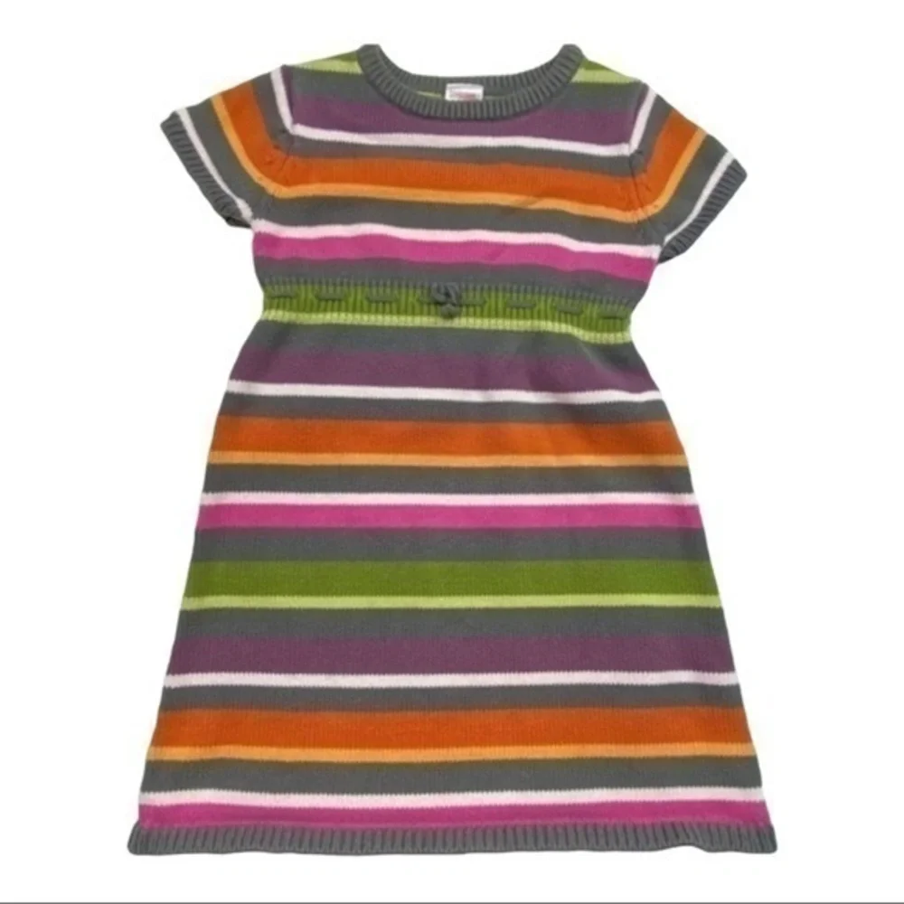 Gymboree Knit Sweater Dress Girls Size 5 Multi Color Stripe‎ Short Sleeve